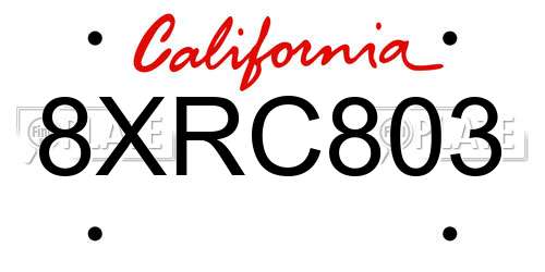 8XRC803 California License Plate