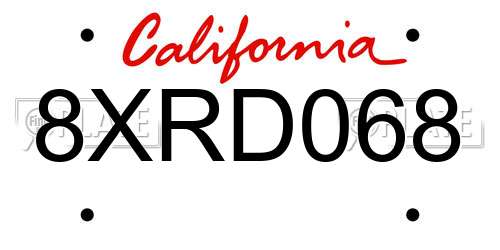 8XRD068 California License Plate