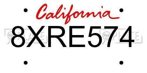 8XRE574 California License Plate
