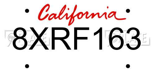 8XRF163 California License Plate