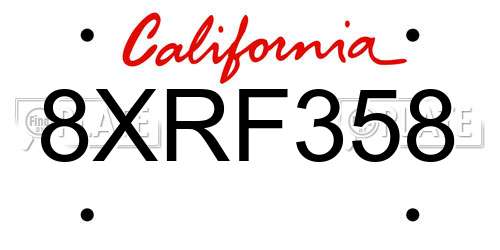 8XRF358 California License Plate