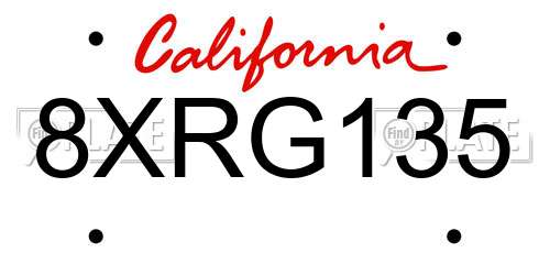 8XRG135 California License Plate