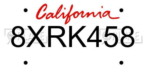 8XRK458 California License Plate
