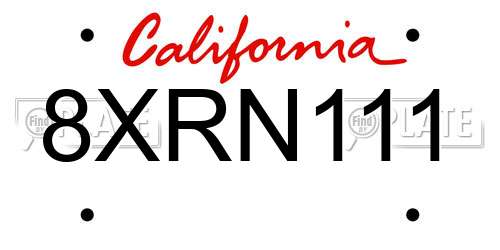 8XRN111 California License Plate