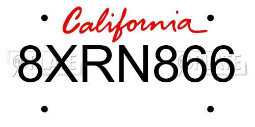 8XRN866 California License Plate