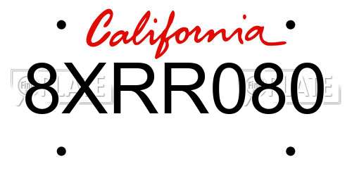 8XRR080 California License Plate