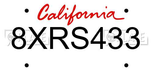 8XRS433 California License Plate