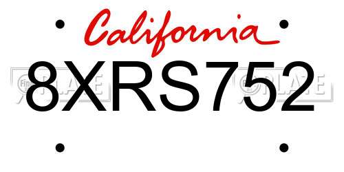 8XRS752 California License Plate
