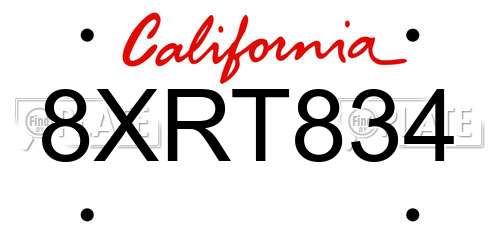 8XRT834 California License Plate
