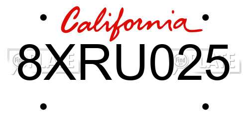 8XRU025 California License Plate