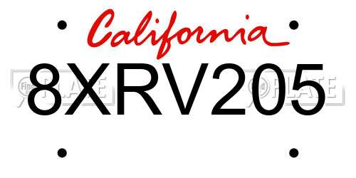 8XRV205 California License Plate