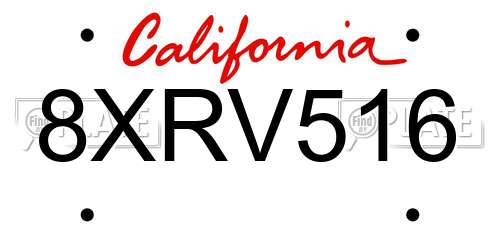 8XRV516 California License Plate