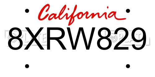 8XRW829 California License Plate