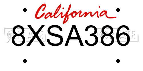 8XSA386 California License Plate