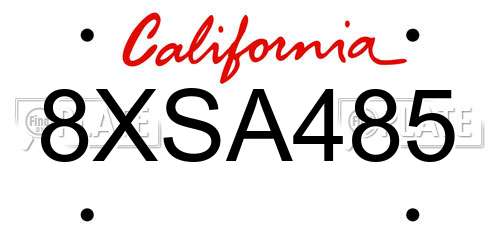8XSA485 California License Plate