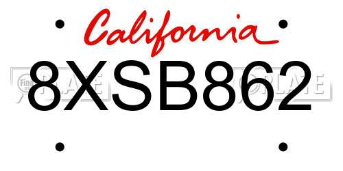 8XSB862 California License Plate