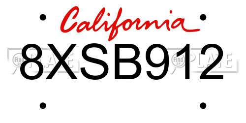 8XSB912 California License Plate
