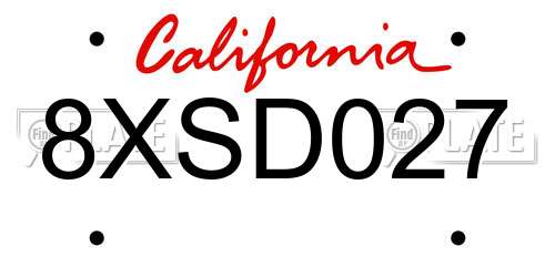 8XSD027 California License Plate