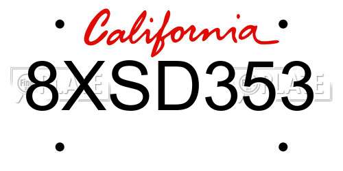 8XSD353 California License Plate
