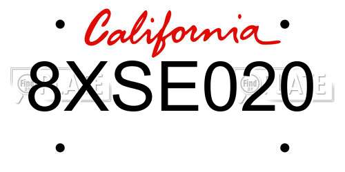 8XSE020 California License Plate