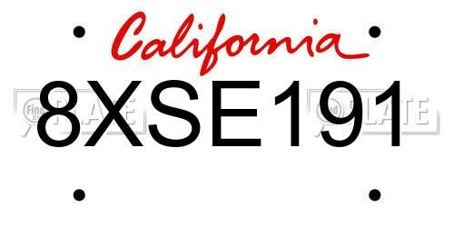 8XSE191 California License Plate