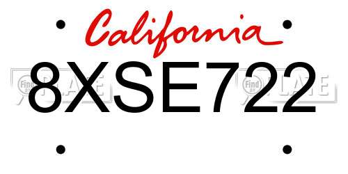 8XSE722 California License Plate
