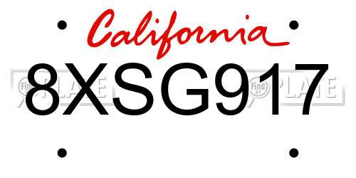8XSG917 California License Plate
