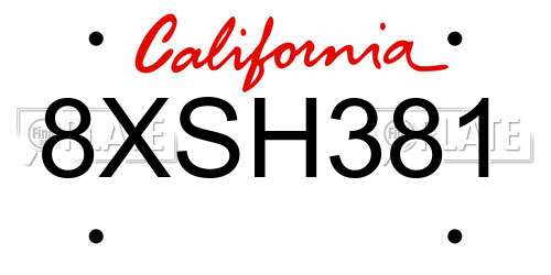 8XSH381 California License Plate