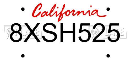 8XSH525 California License Plate