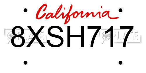 8XSH717 California License Plate
