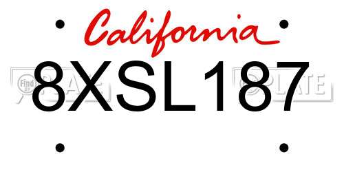 8XSL187 California License Plate