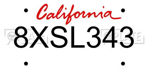 8XSL343 California License Plate