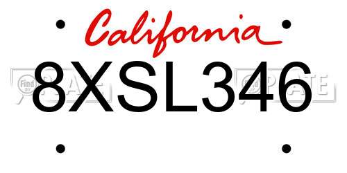8XSL346 California License Plate