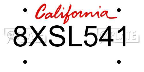 8XSL541 California License Plate