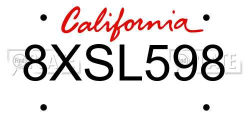 8XSL598 California License Plate