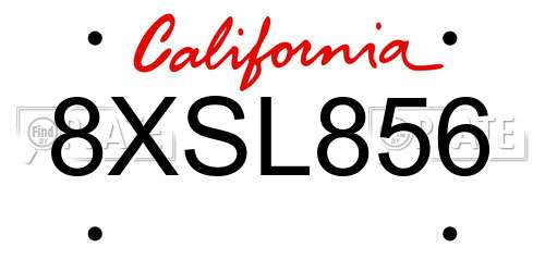 8XSL856 California License Plate