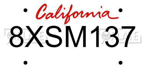 8XSM137 California License Plate