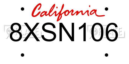 8XSN106 California License Plate