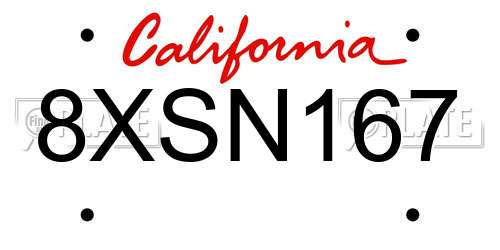 8XSN167 California License Plate