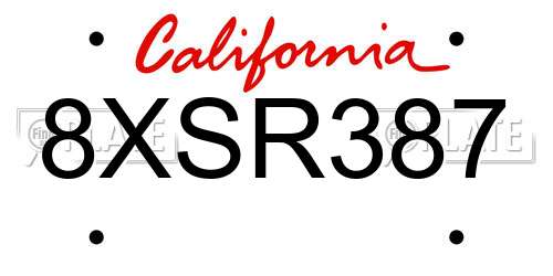 8XSR387 California License Plate