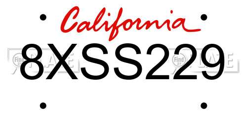 8XSS229 California License Plate