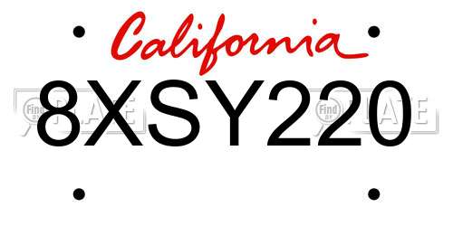 8XSY220 California License Plate