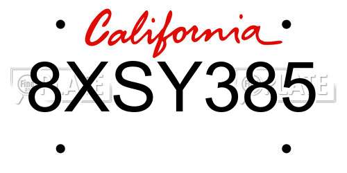 8XSY385 California License Plate