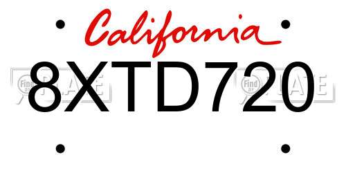 8XTD720 California License Plate