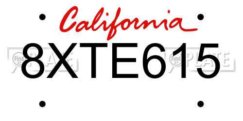 8XTE615 California License Plate