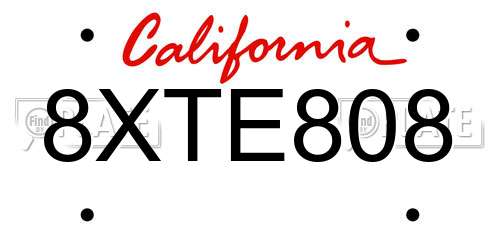 8XTE808 California License Plate
