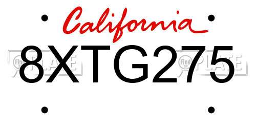 8XTG275 California License Plate
