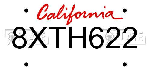 8XTH622 California License Plate