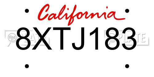 8XTJ183 California License Plate