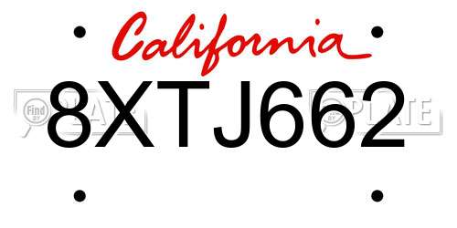 8XTJ662 California License Plate